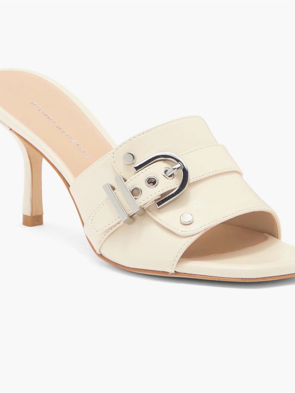 Stuart Weitzman Ivory Buckle Mule Sandal